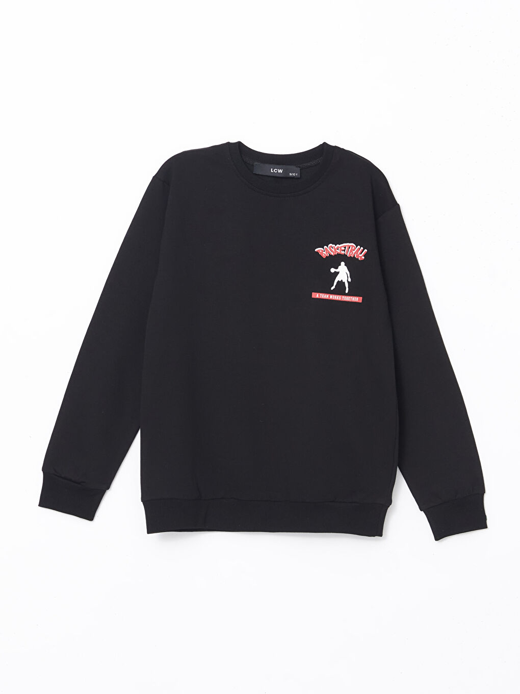 LCW Kids Siyah Bisiklet Yaka Baskılı Erkek Çocuk Sweatshirt