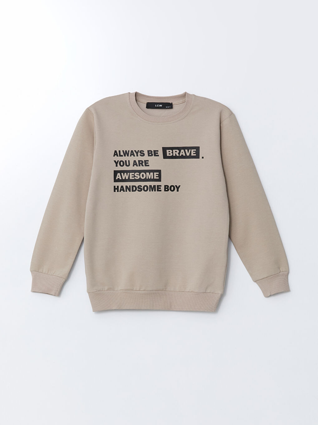 LCW Kids Bej Bisiklet Yaka Baskılı Erkek Çocuk Sweatshirt