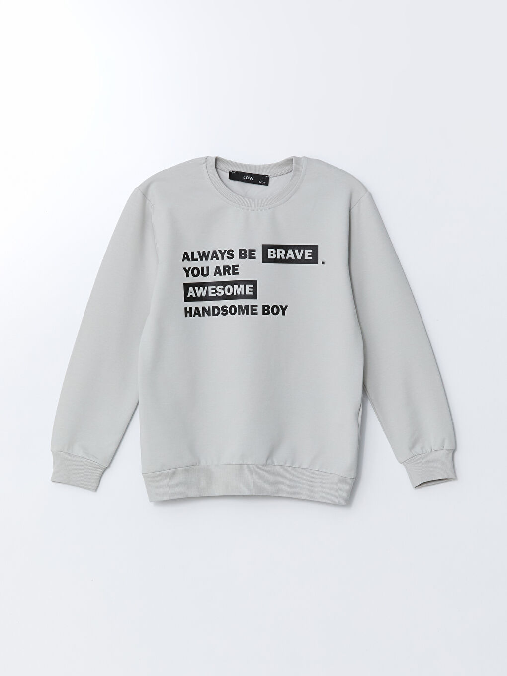 LCW Kids Gri Bisiklet Yaka Baskılı Erkek Çocuk Sweatshirt