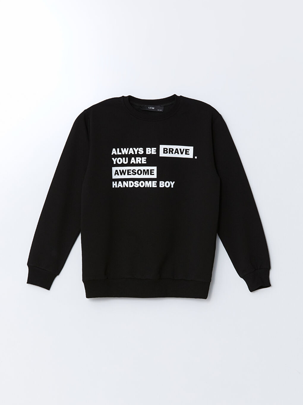 LCW Kids Siyah Bisiklet Yaka Baskılı Erkek Çocuk Sweatshirt