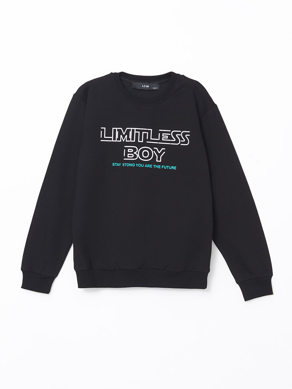 LCW Kids Siyah Bisiklet Yaka Baskılı Erkek Çocuk Sweatshirt