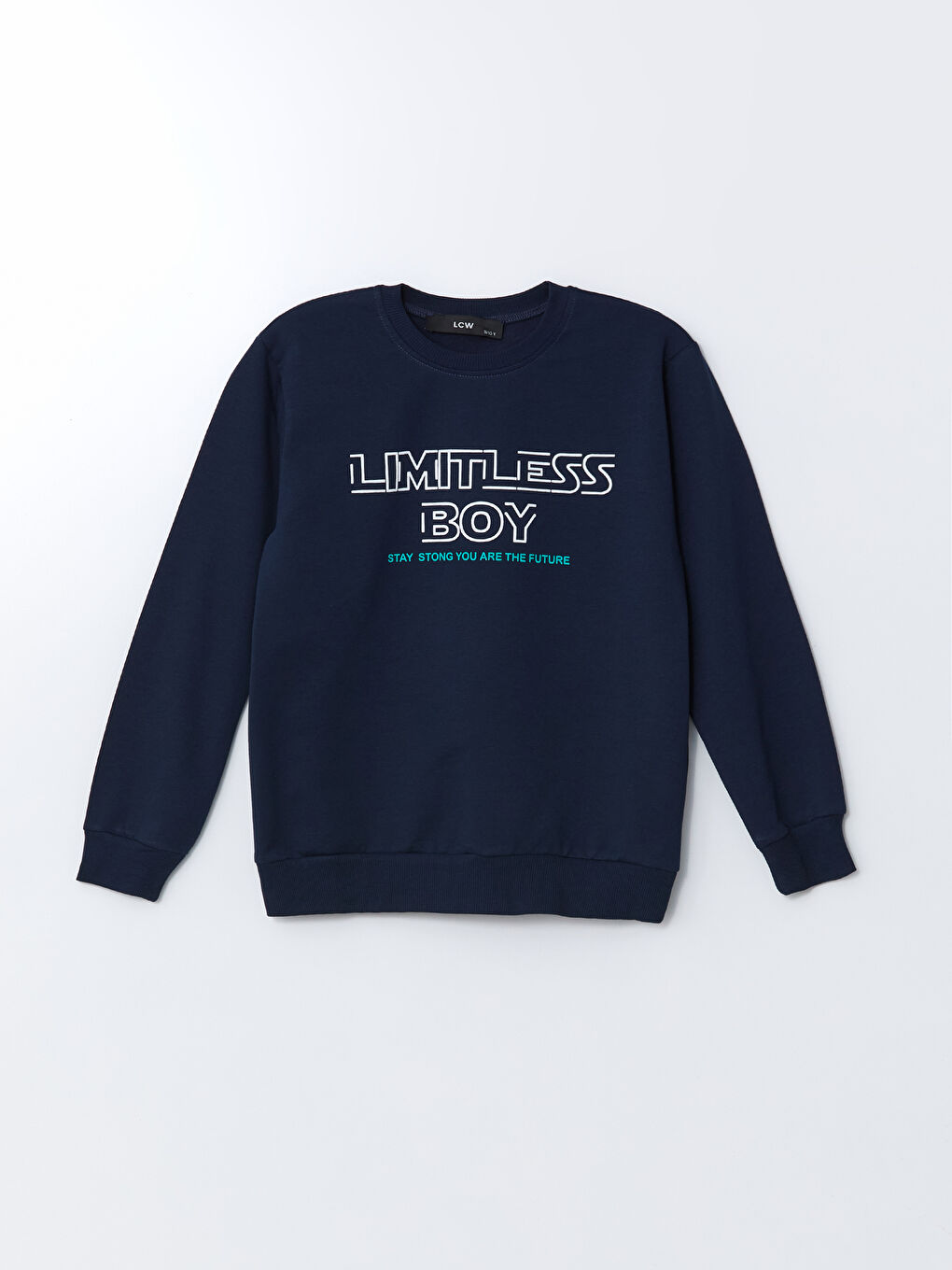 LCW Kids Lacivert Bisiklet Yaka Baskılı Erkek Çocuk Sweatshirt