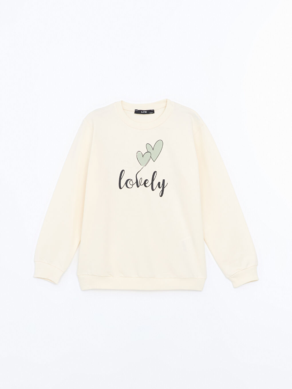 LCW Kids Ekru Bisiklet Yaka Kız Çocuk Sweatshirt