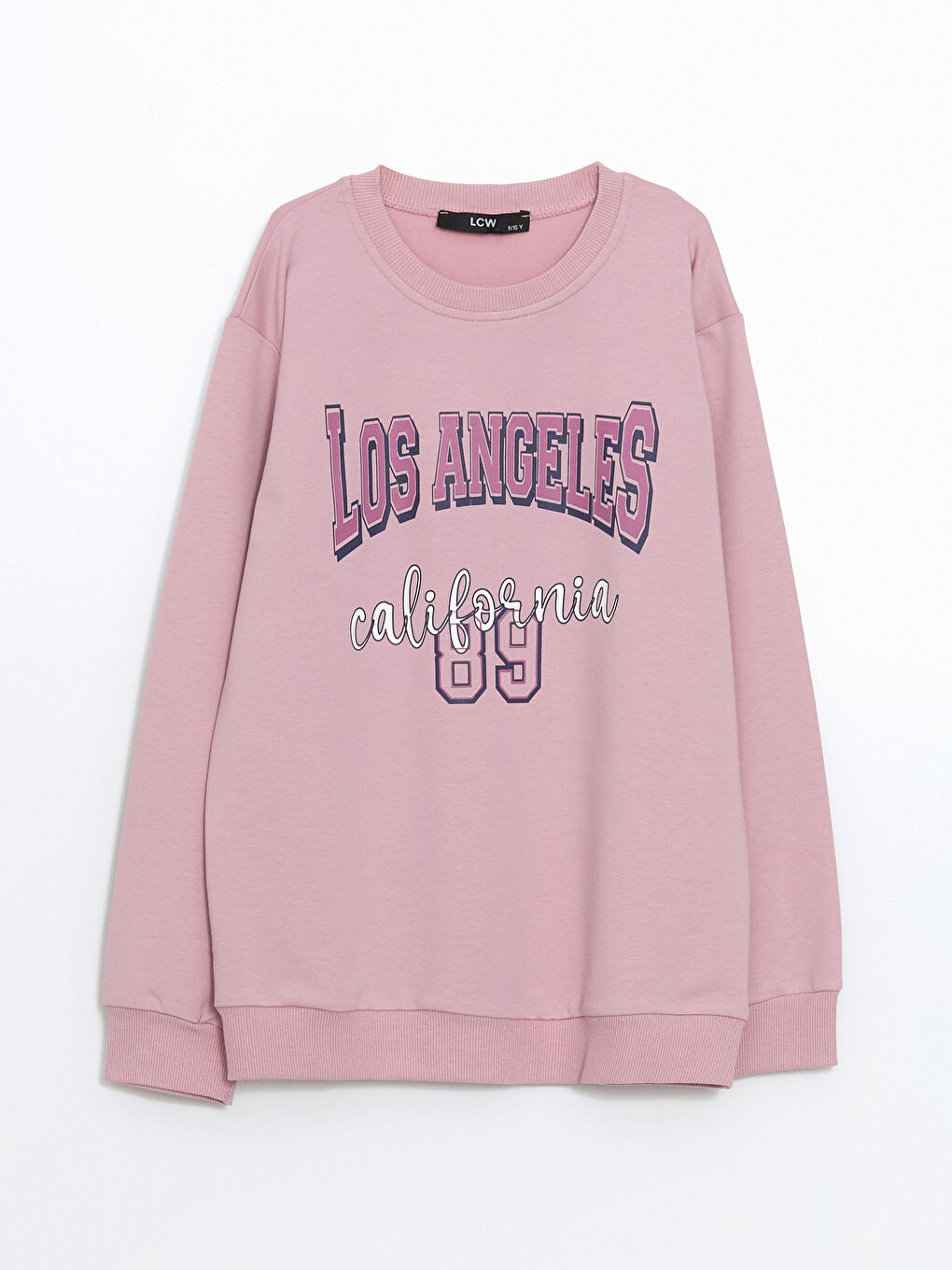 LCW Kids Pembe Bisiklet Yaka Baskılı Kız Çocuk Sweatshirt