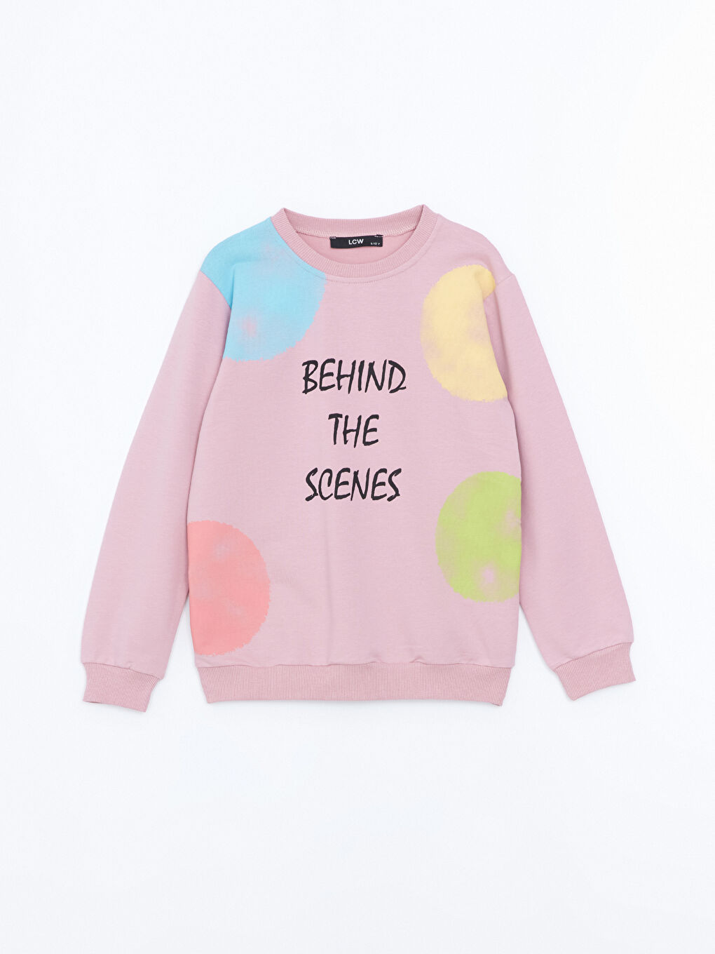 LCW Kids Pembe Bisiklet Yaka Baskılı Kız Çocuk Sweatshirt