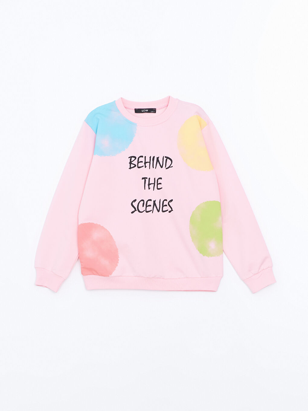 LCW Kids Pembe Bisiklet Yaka Baskılı Kız Çocuk Sweatshirt