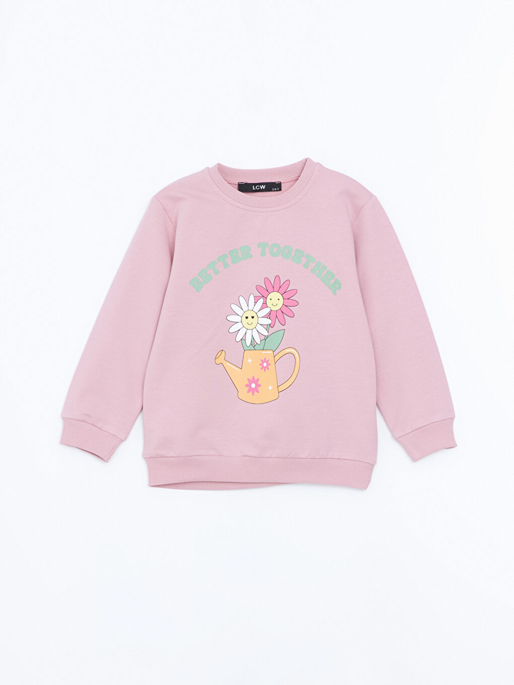 LCW baby Gül Kurusu Bisiklet Yaka Baskılı Kız Bebek Sweatshirt