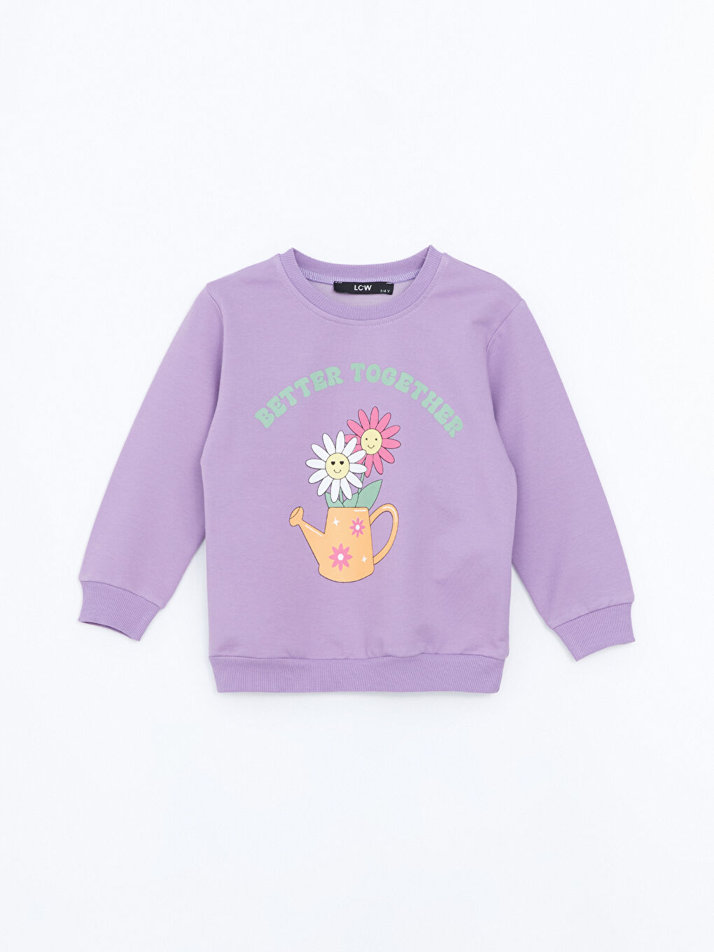 LCW baby Lila Bisiklet Yaka Baskılı Kız Bebek Sweatshirt