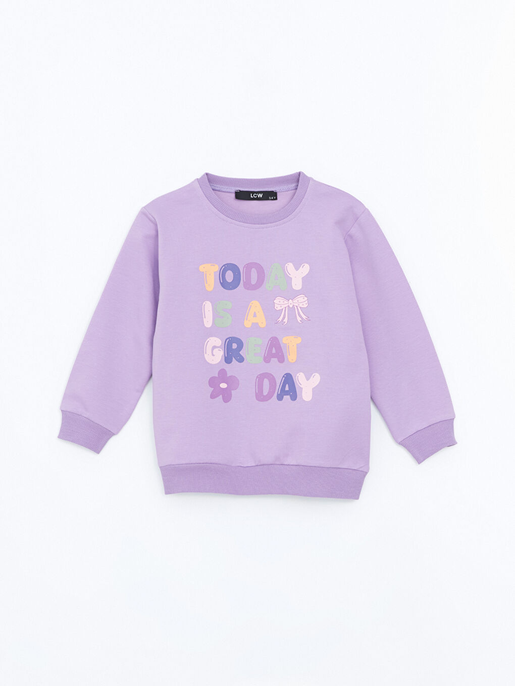 LCW baby Lila Bisiklet Yaka Baskılı Kız Bebek Sweatshirt