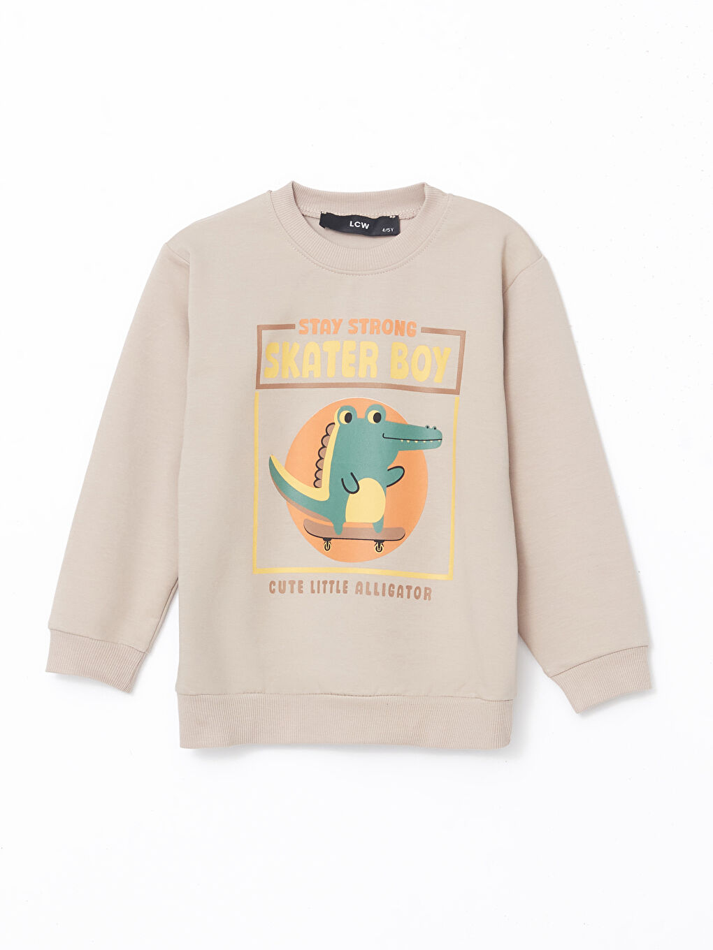 LCW Kids Bej Bisiklet Yaka Baskılı Erkek Bebek Sweatshirt