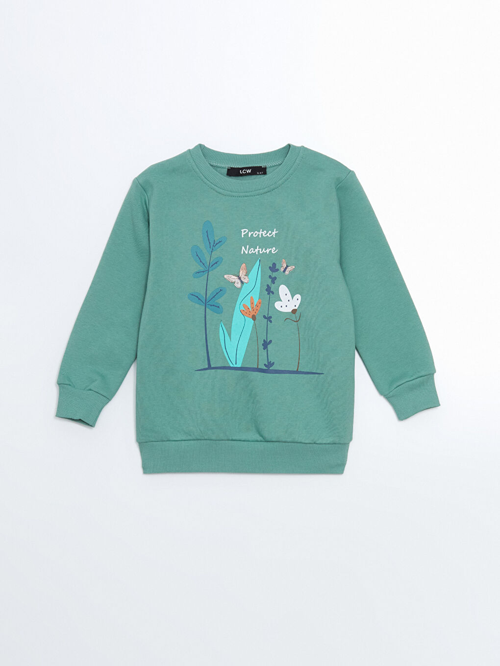 LCW baby Yeşil Bisiklet Yaka Baskılı Kız Bebek Sweatshirt