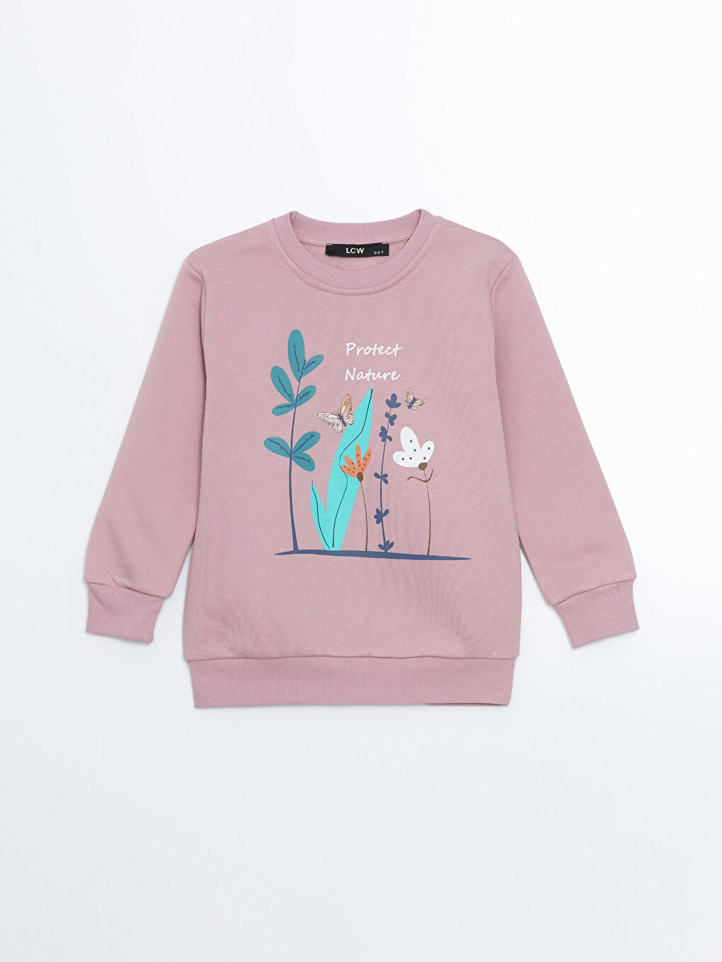 LCW baby Pembe Bisiklet Yaka Baskılı Kız Bebek Sweatshirt