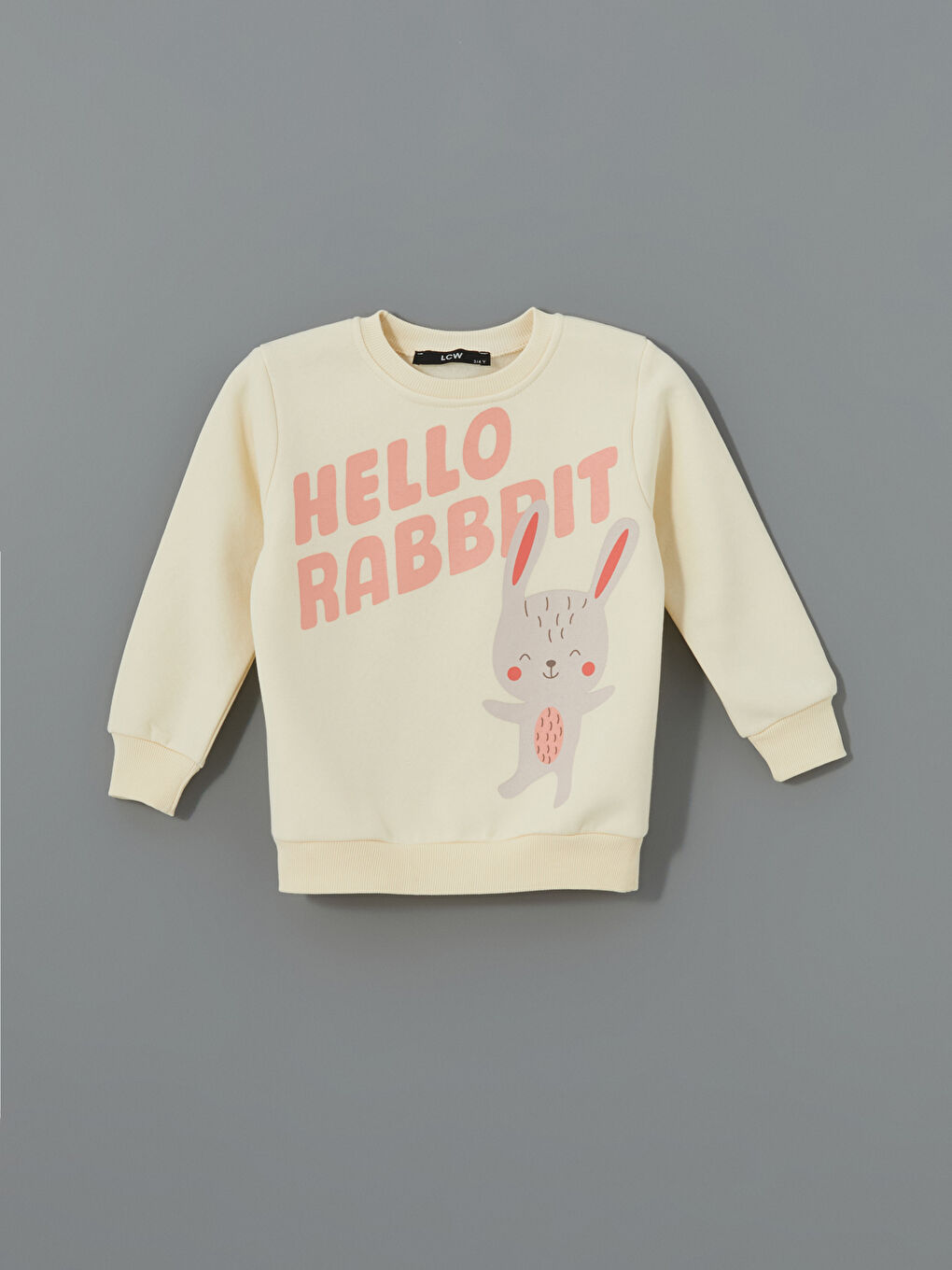 LCW baby Ekru Bisiklet Yaka Baskılı Kız Bebek Sweatshirt