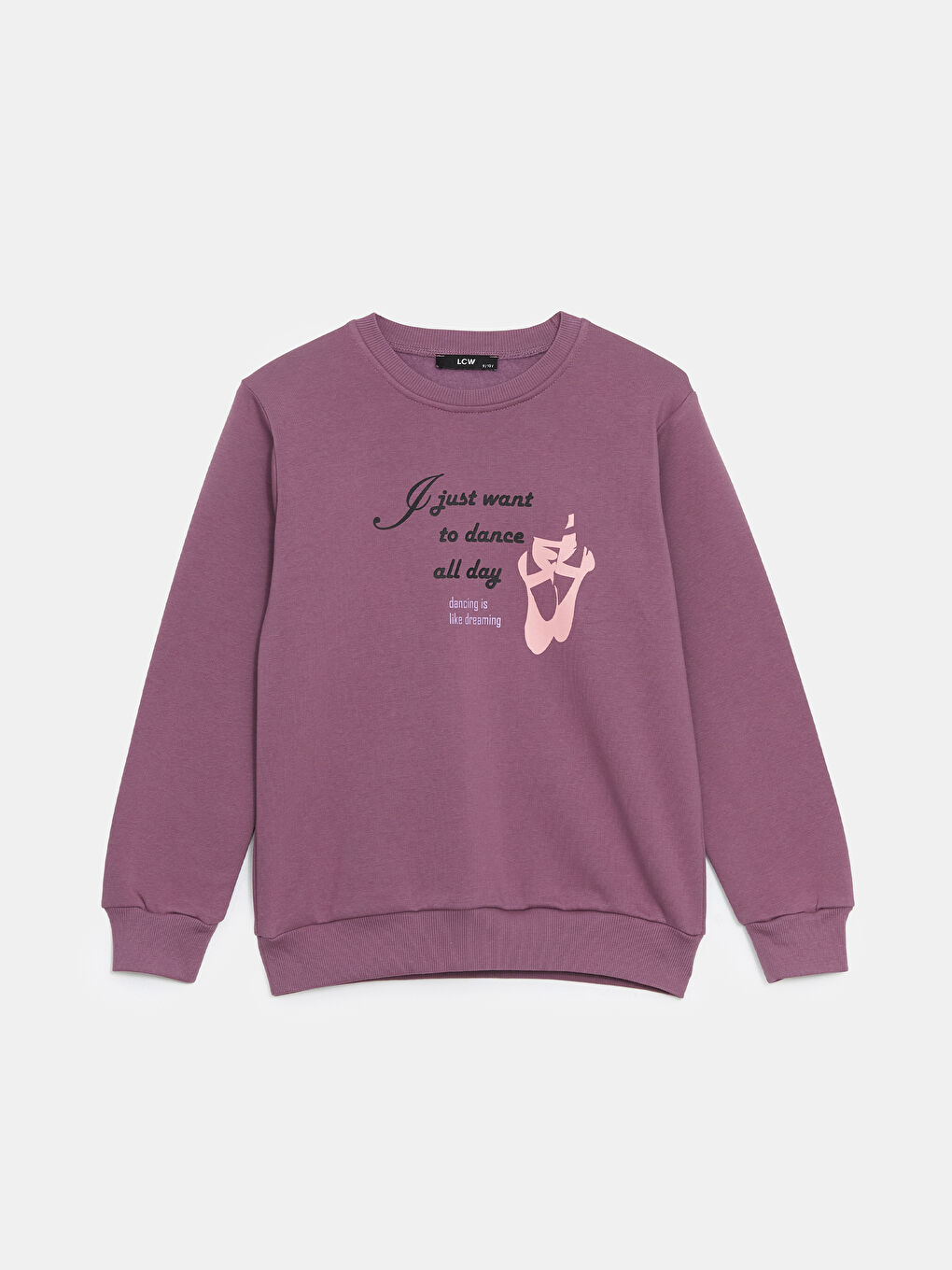 LCW Kids Mor Bisiklet Yaka Baskılı Kız Çocuk Sweatshirt