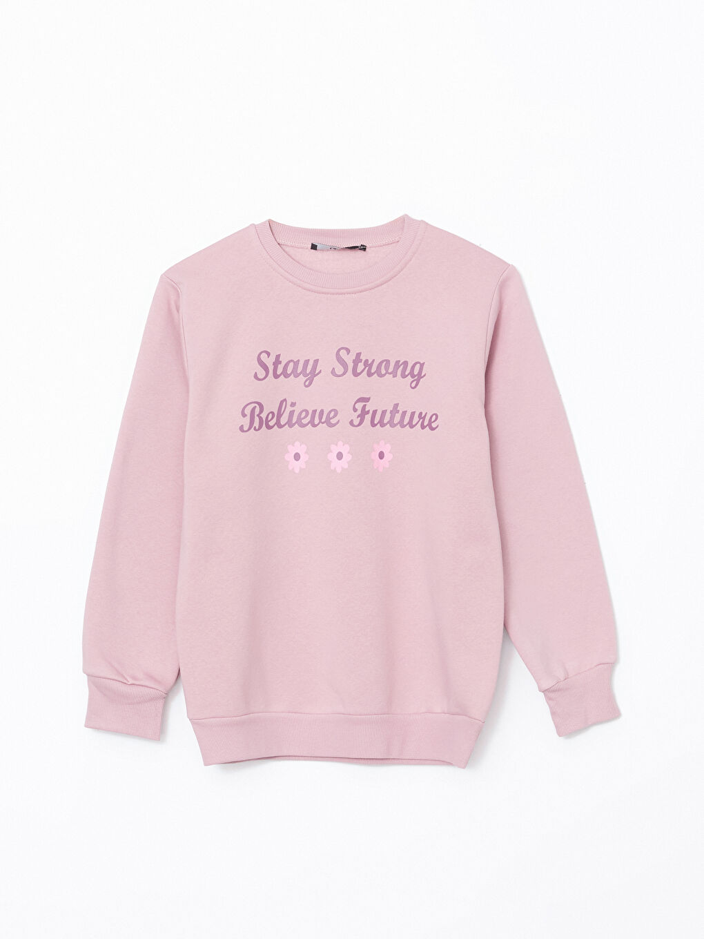 LCW Kids Pembe Bisiklet Yaka Baskılı Kız Çocuk Sweatshirt