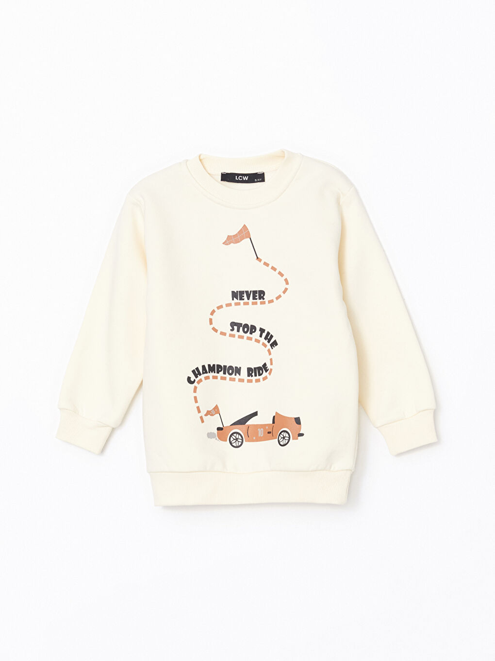 LCW baby Ekru Bisiklet Yaka Baskılı Erkek Bebek Sweatshirt