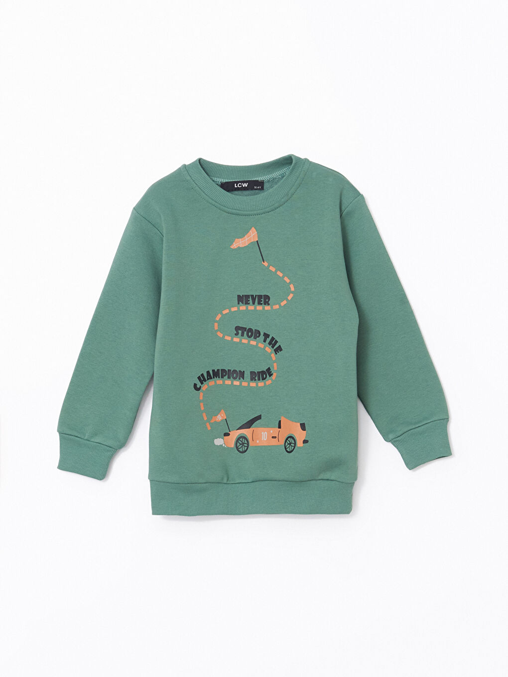 LCW baby Haki Bisiklet Yaka Baskılı Erkek Bebek Sweatshirt