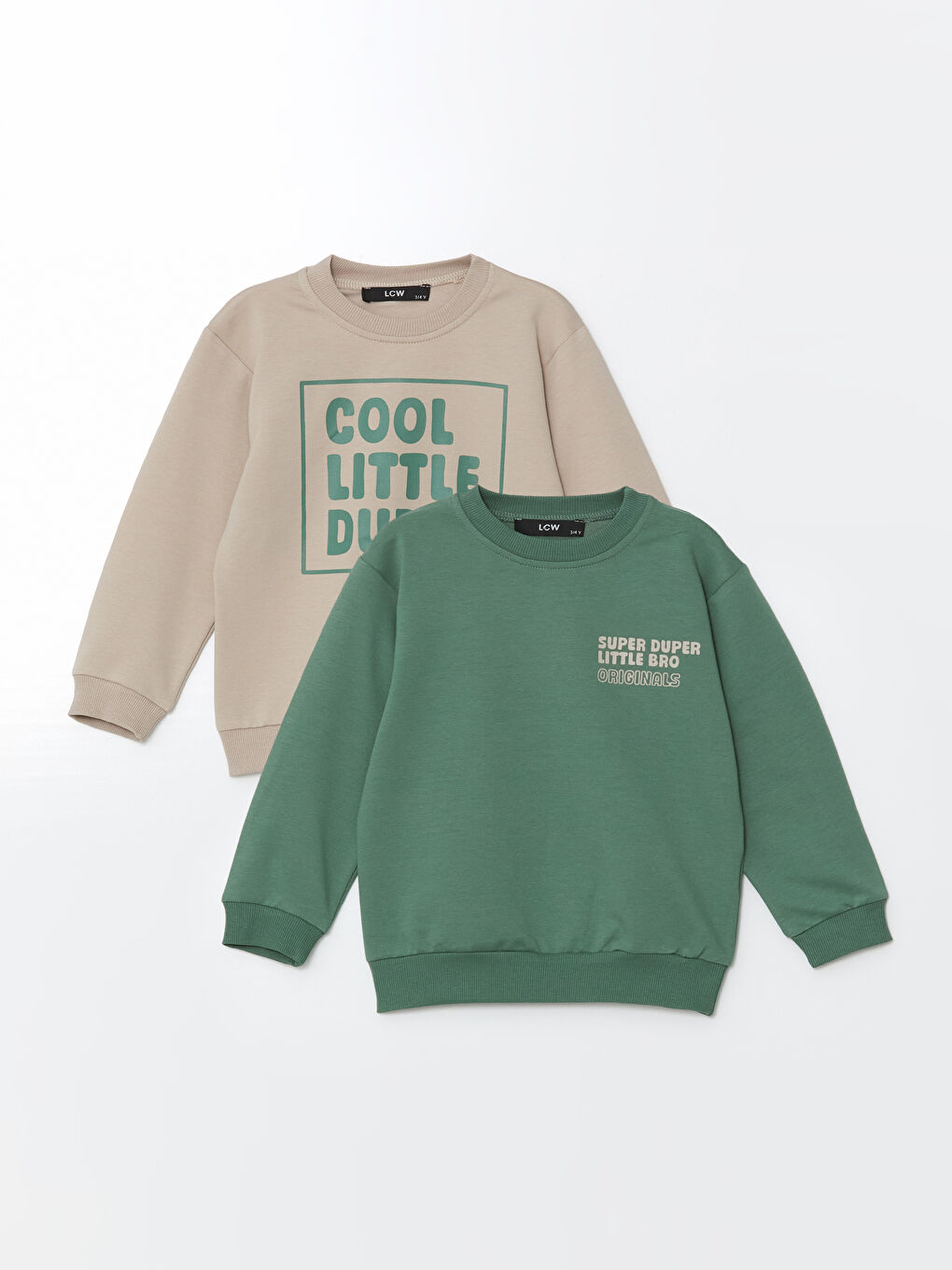 LCW Kids Haki Bisiklet Yaka Erkek Bebek Sweatshirt 2'li