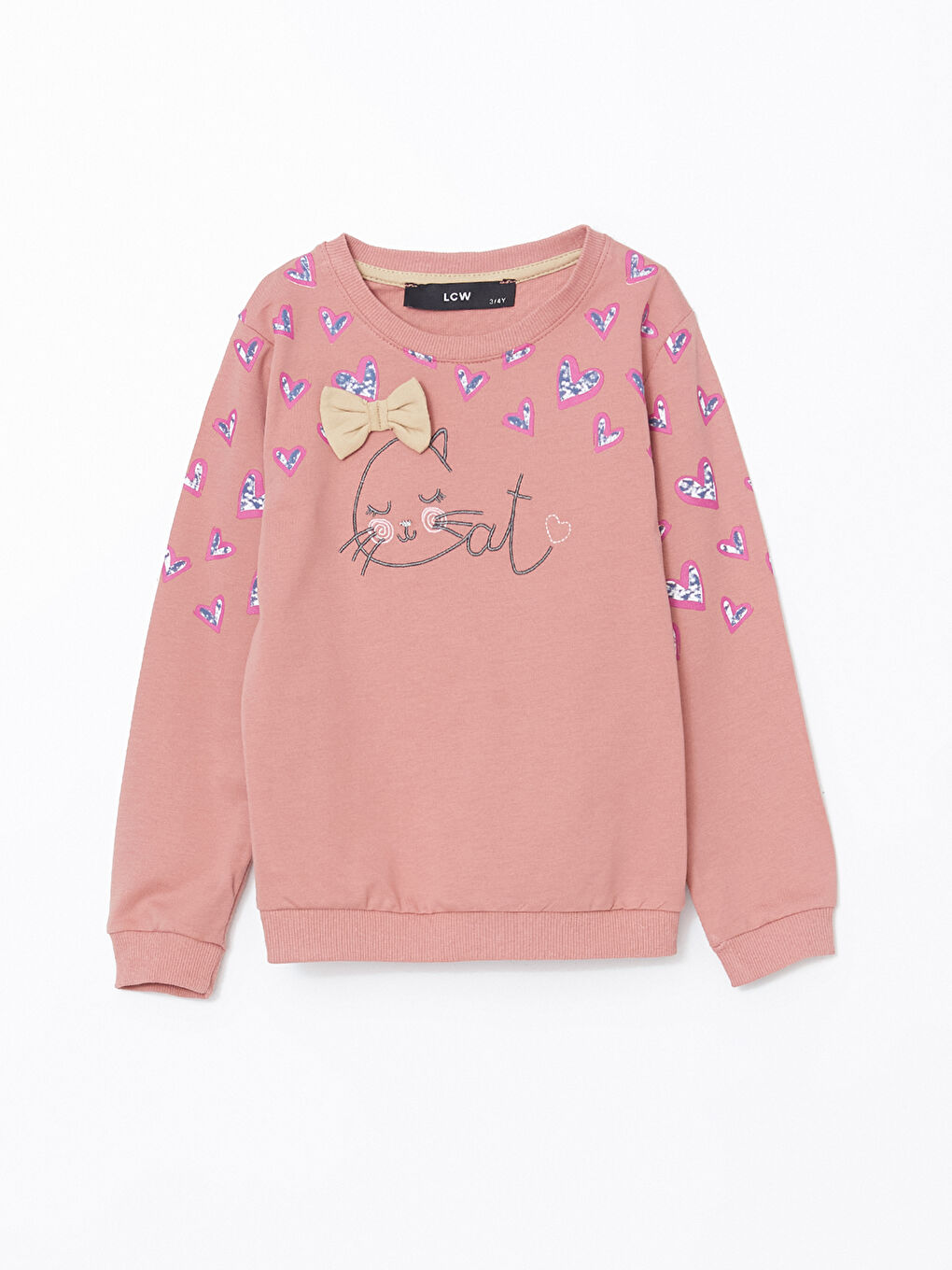 LCW Kids Pembe Bisiklet Yaka Baskılı Kız Çocuk Sweatshirt