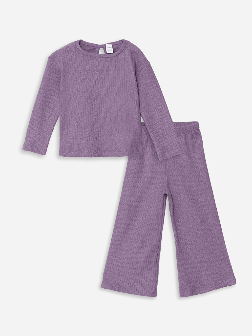 Lila Bisiklet Yaka Basic Kız Çocuk Tişört ve Pantolon 2'li-2