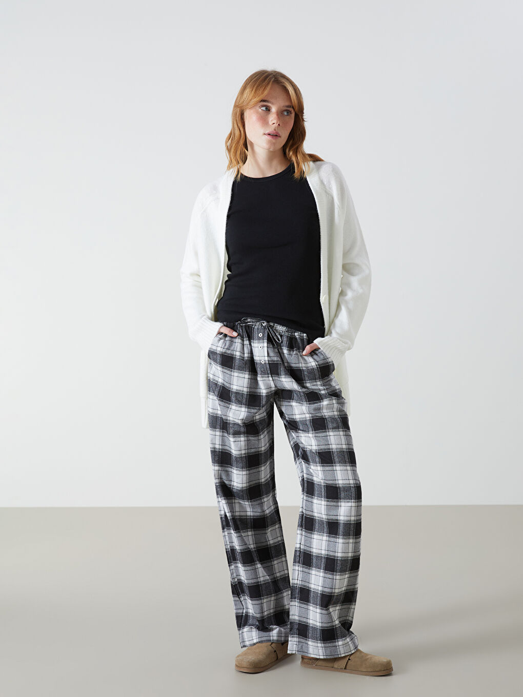 Elasticated Waist Plaid Women's Trousers