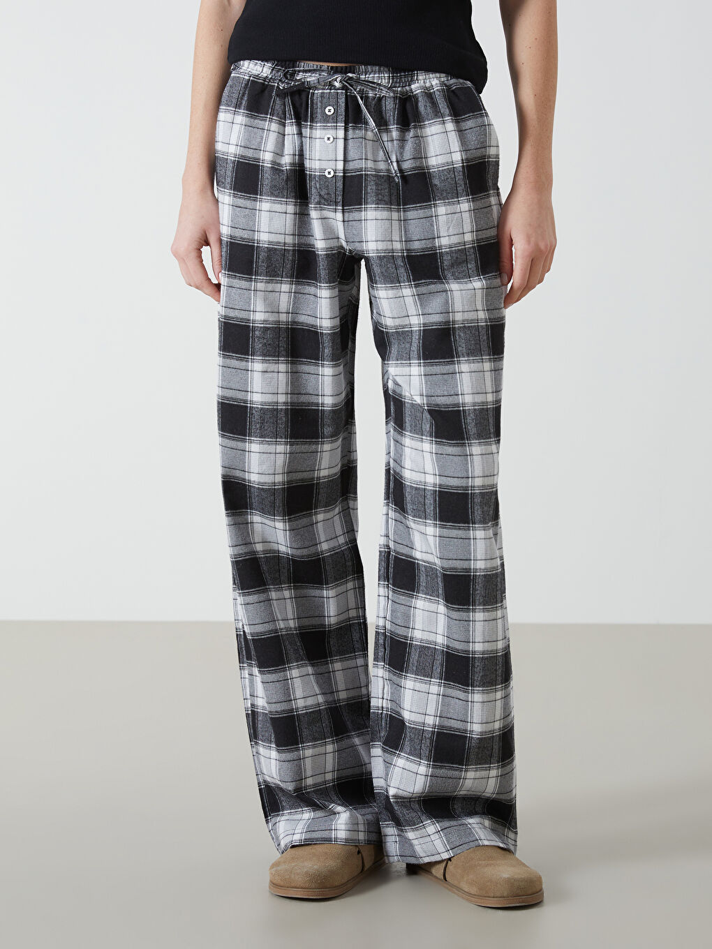 Elasticated Waist Plaid Women's Trousers-1