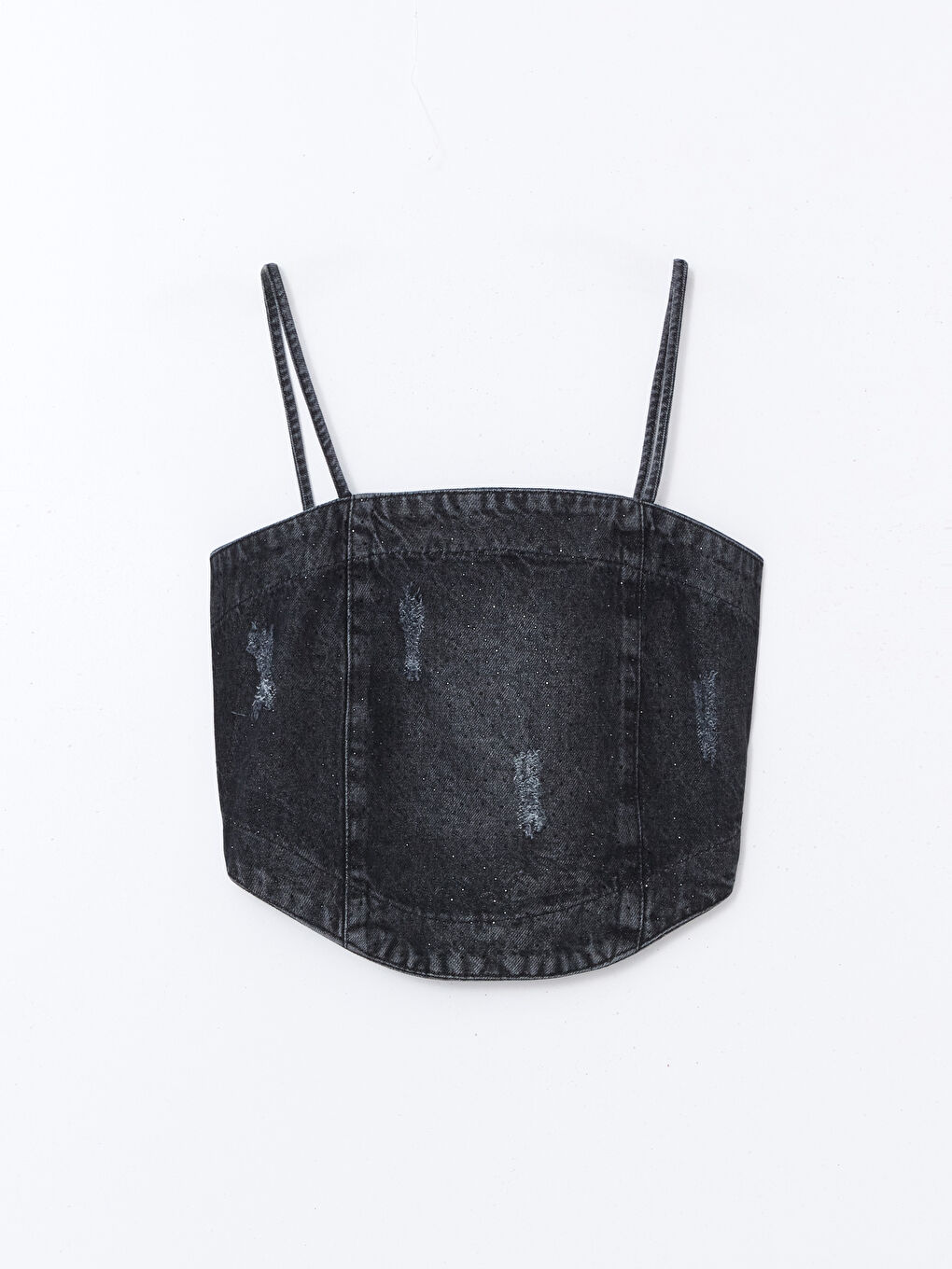 Square Collar Strappy Women's Denim Crop Top-4