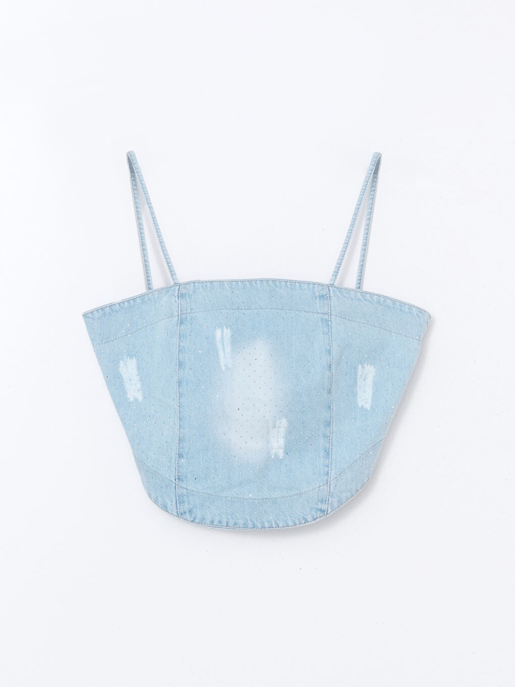 Square Collar Strappy Women's Denim Crop Top-4