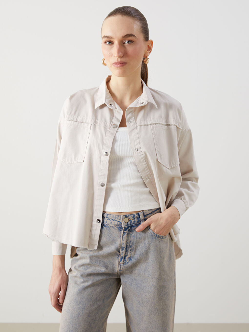 Plain Long Sleeve Oversize Women's Shirt