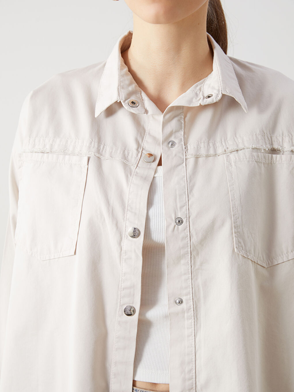 Plain Long Sleeve Oversize Women's Shirt-1