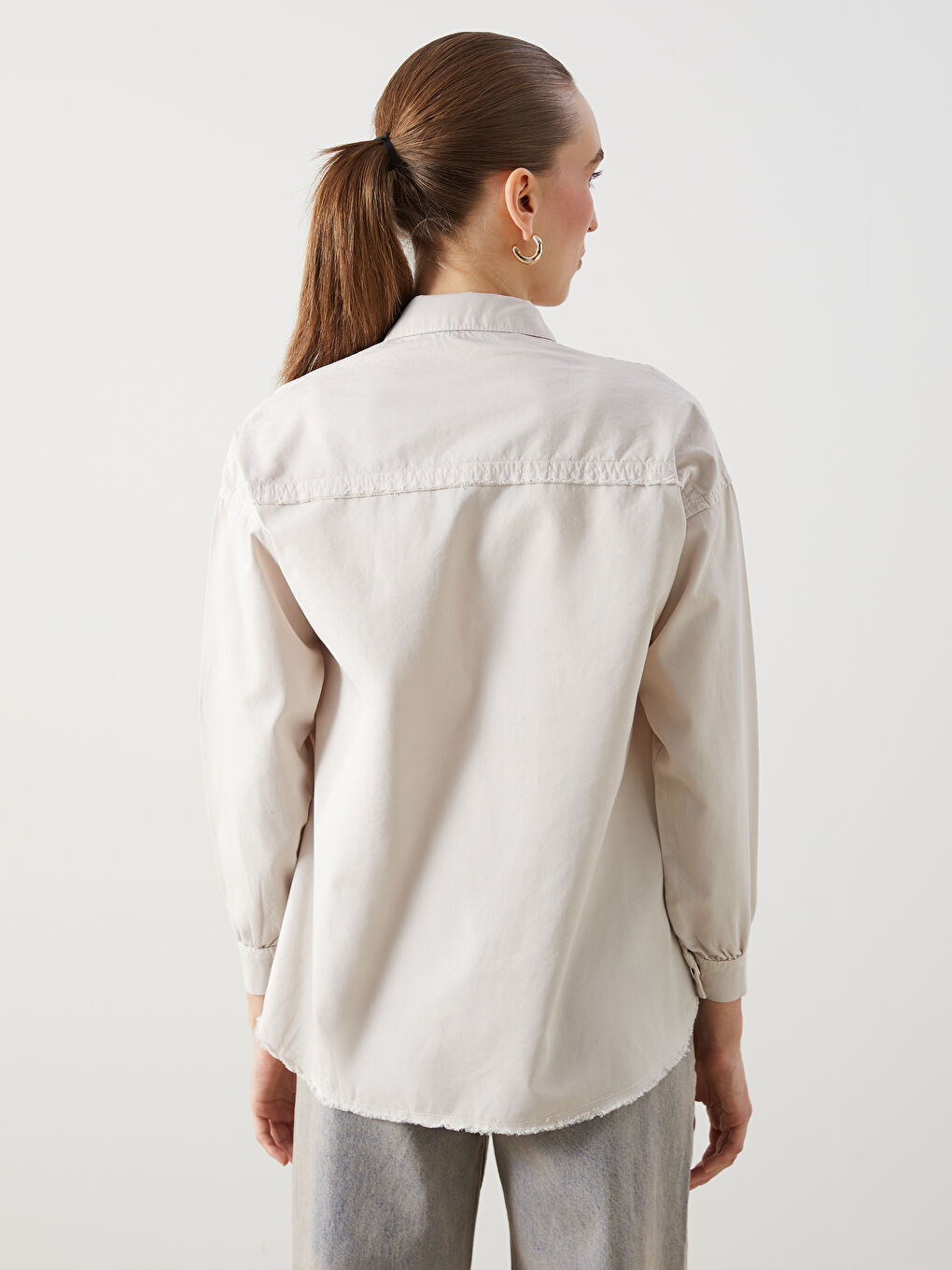 Plain Long Sleeve Oversize Women's Shirt-2