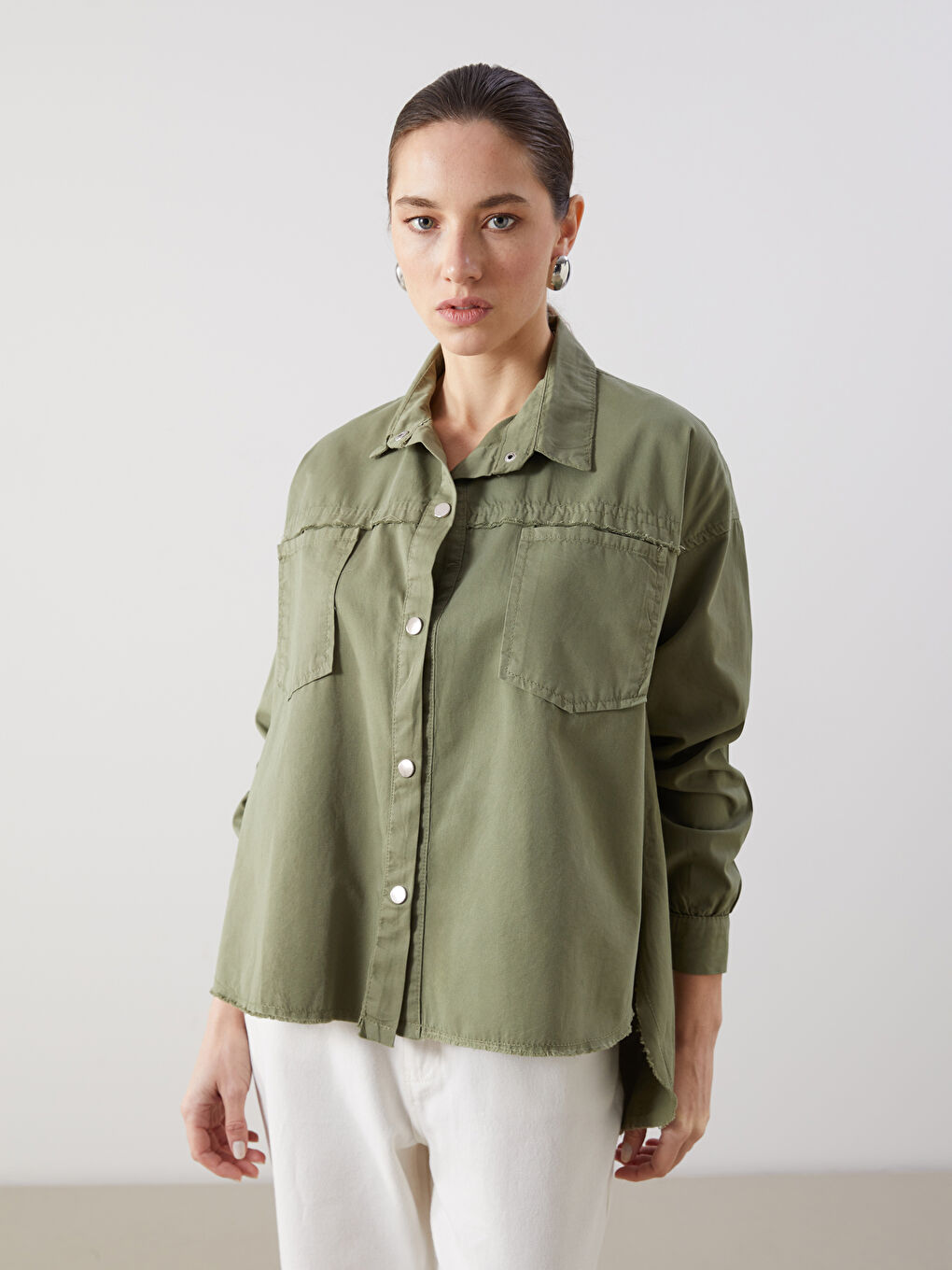 Plain Long Sleeve Oversize Women's Shirt