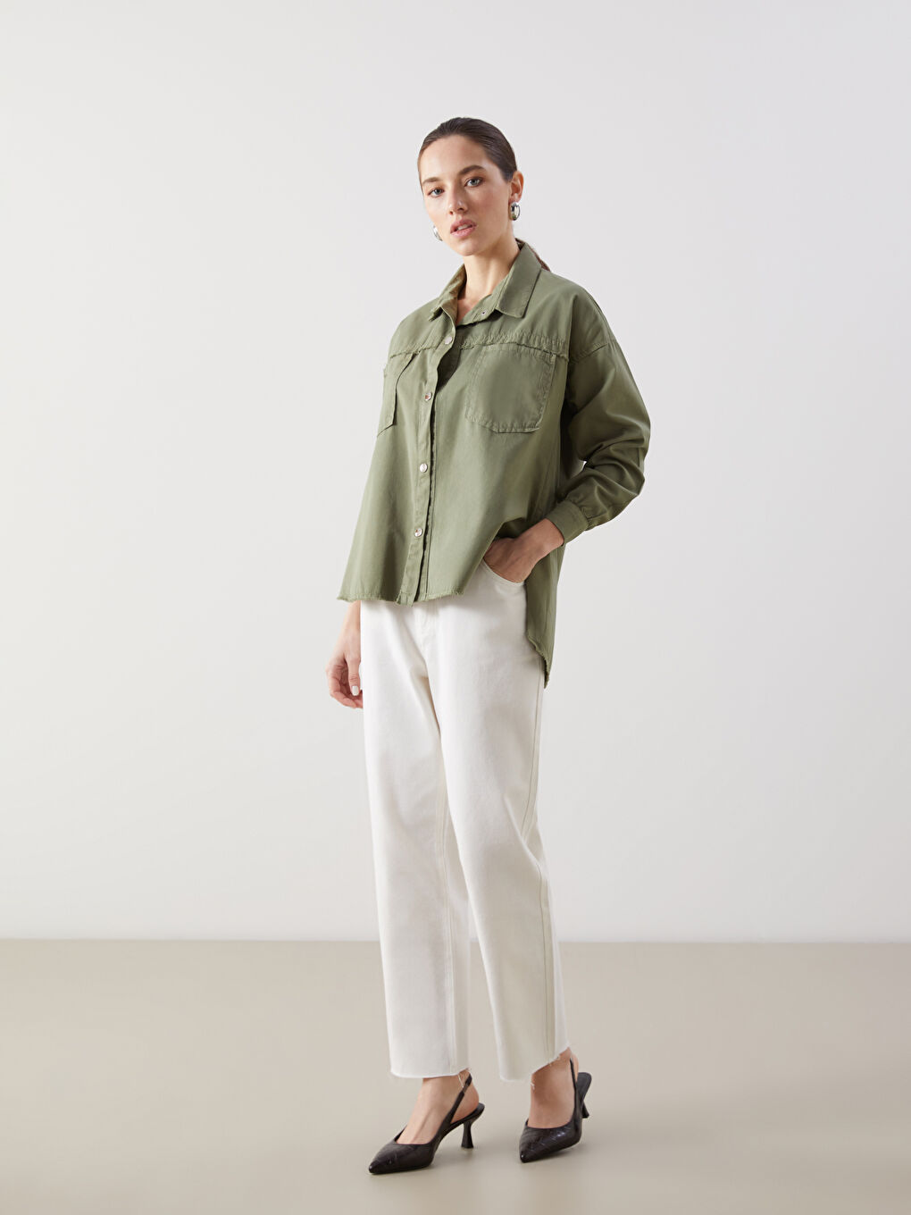 Plain Long Sleeve Oversize Women's Shirt-1