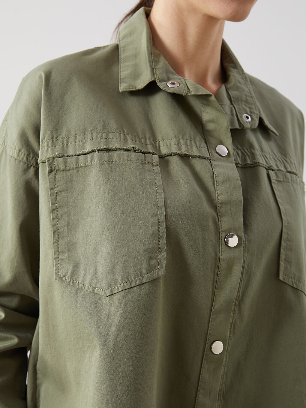 Plain Long Sleeve Oversize Women's Shirt-2