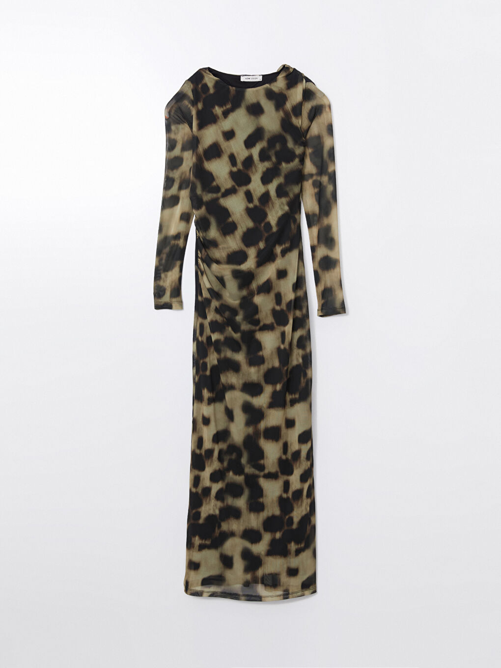 Kahverengi Bisiklet Yaka Leopar Desenli Elbise-4