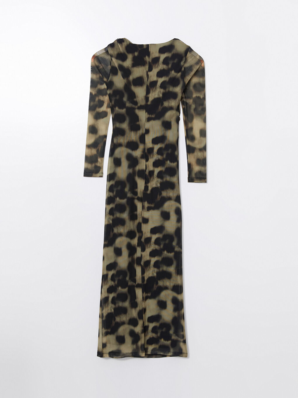 Kahverengi Bisiklet Yaka Leopar Desenli Elbise-5