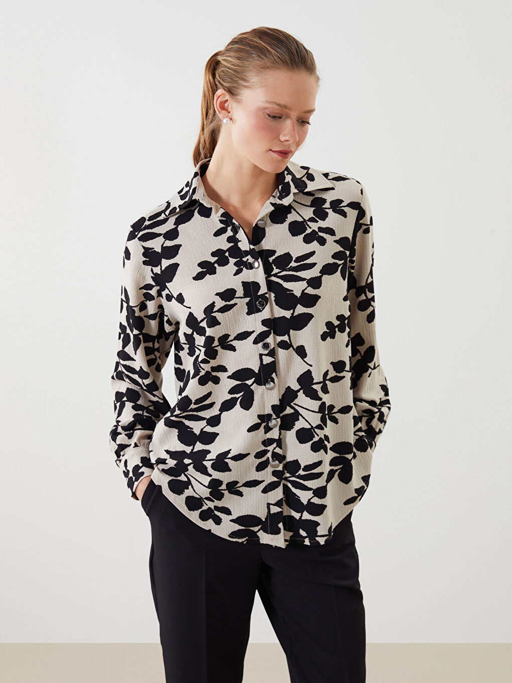 Collared Neck Long Sleeve Women's Shirt