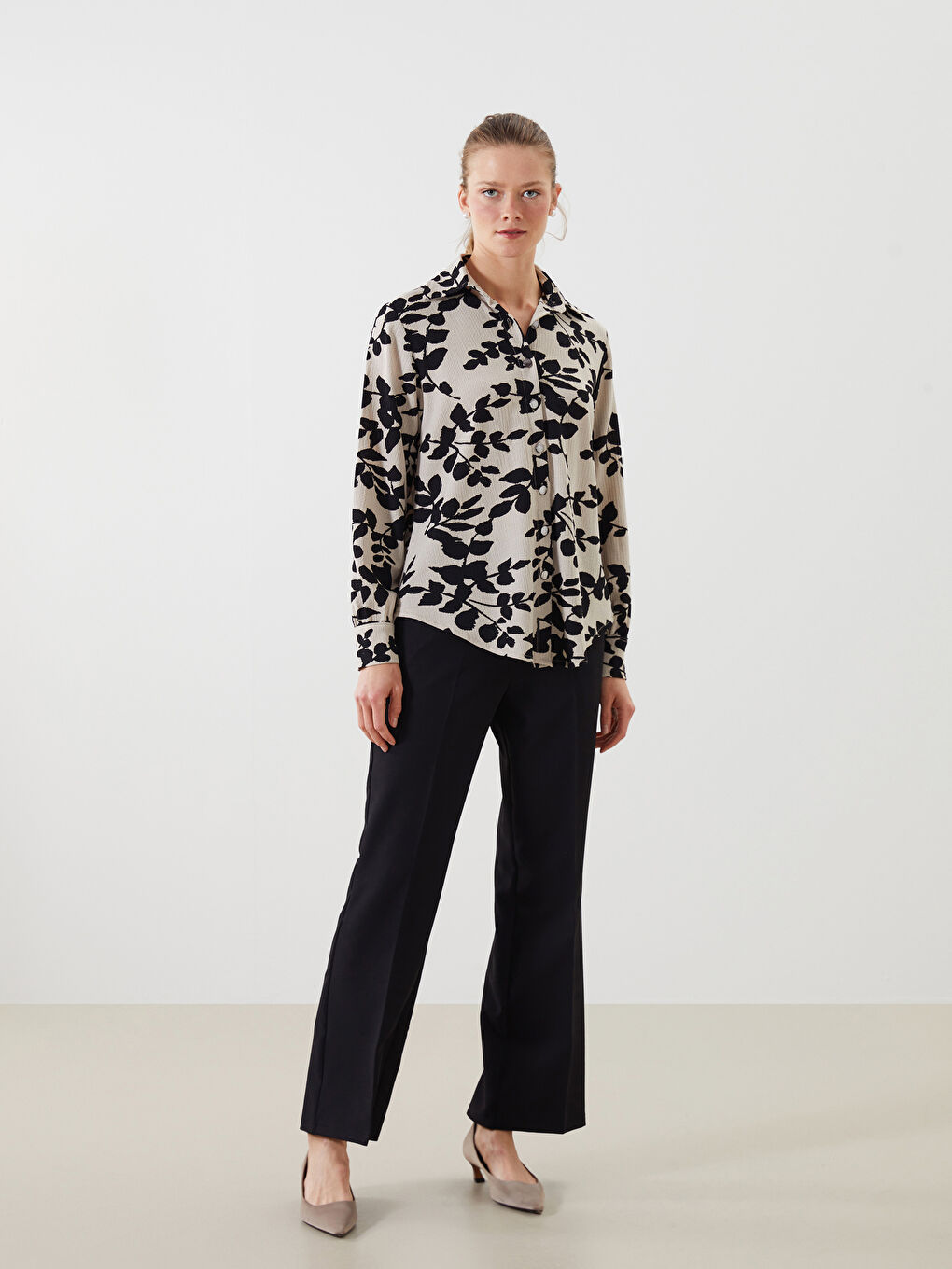 Collared Neck Long Sleeve Women's Shirt-1