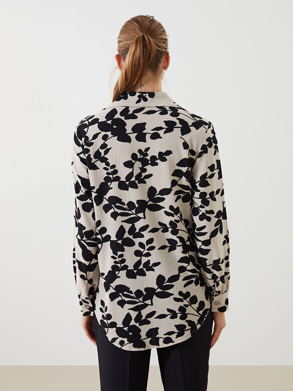 Collared Neck Long Sleeve Women's Shirt-3