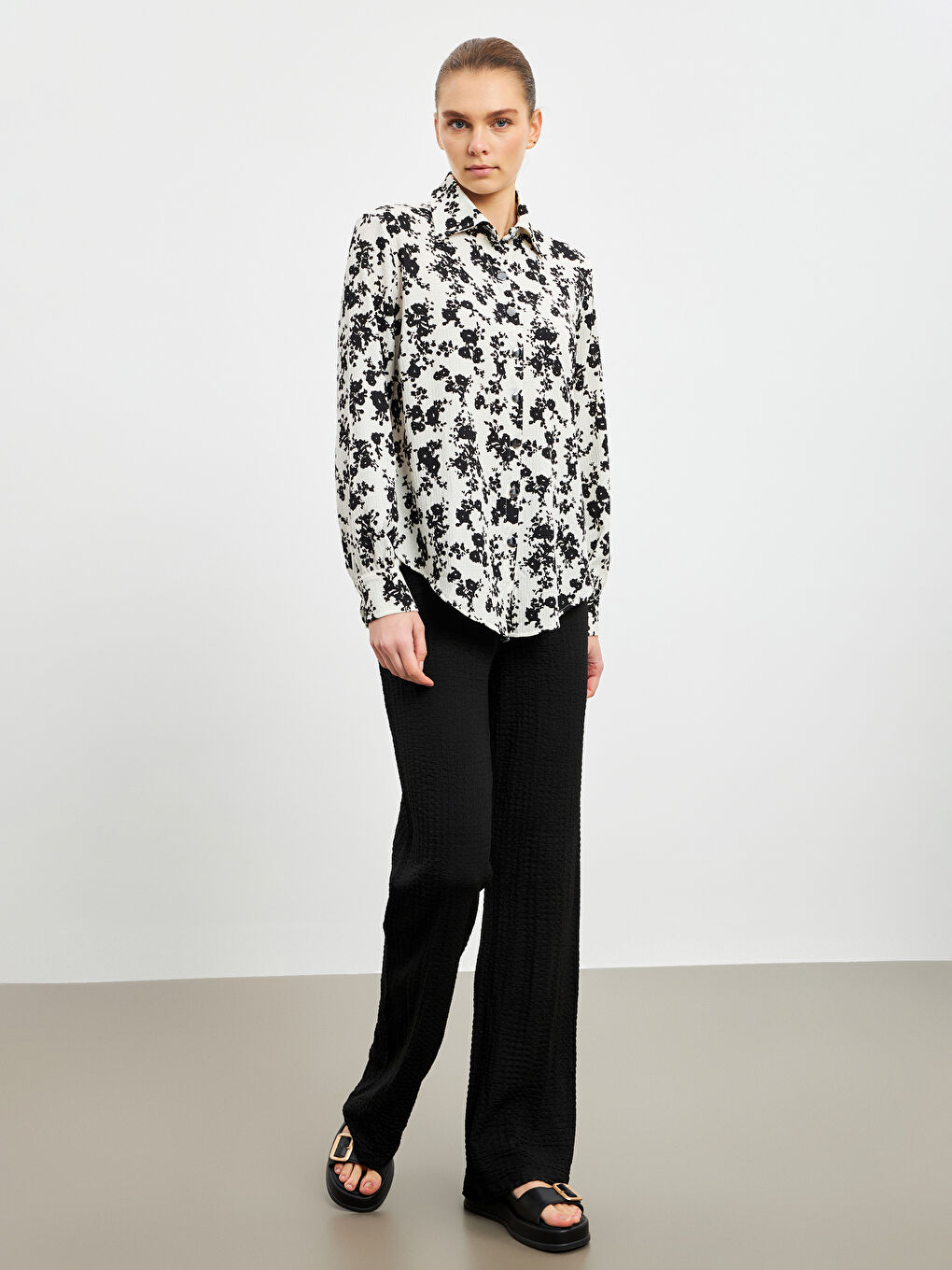 Collared Neck Long Sleeve Women's Shirt-1