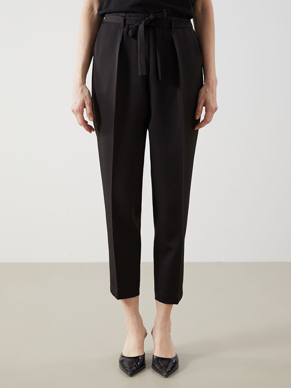 Women's Pleated Trousers with Sash Waist-1