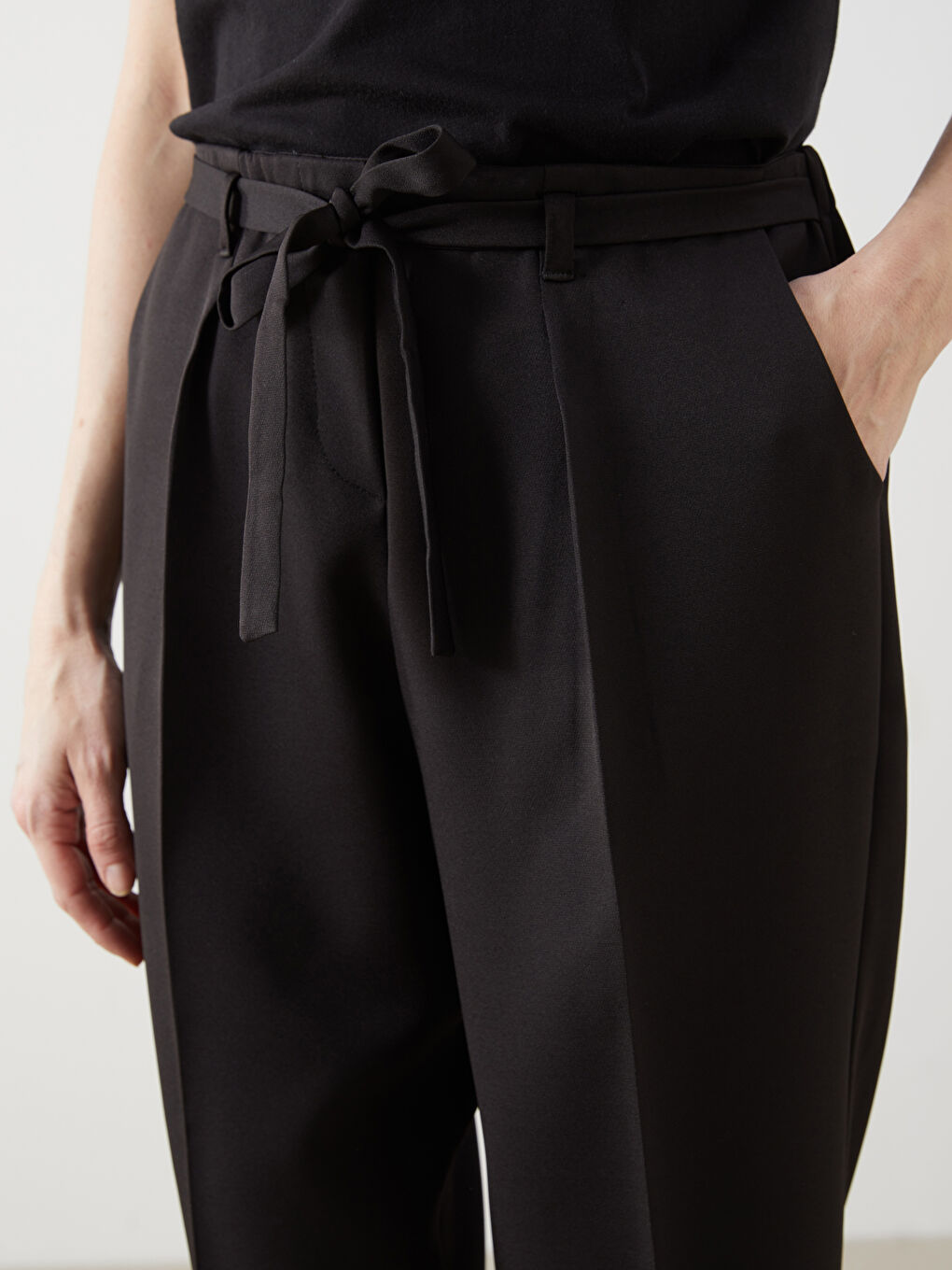 Women's Pleated Trousers with Sash Waist-2