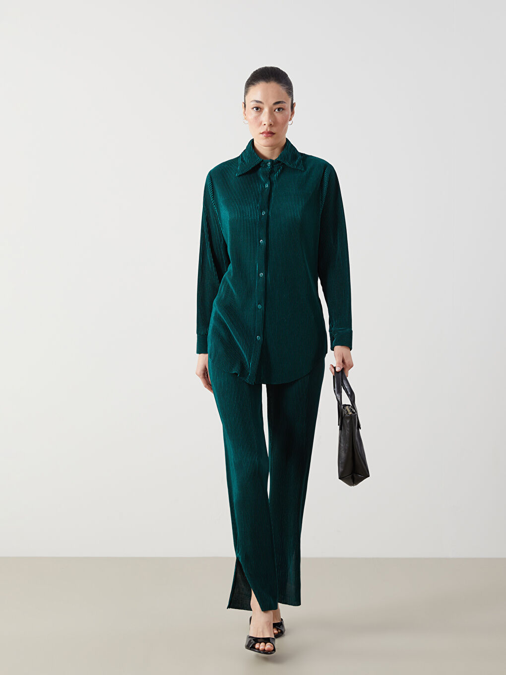 Elasticated Waist Textured Women's Trousers