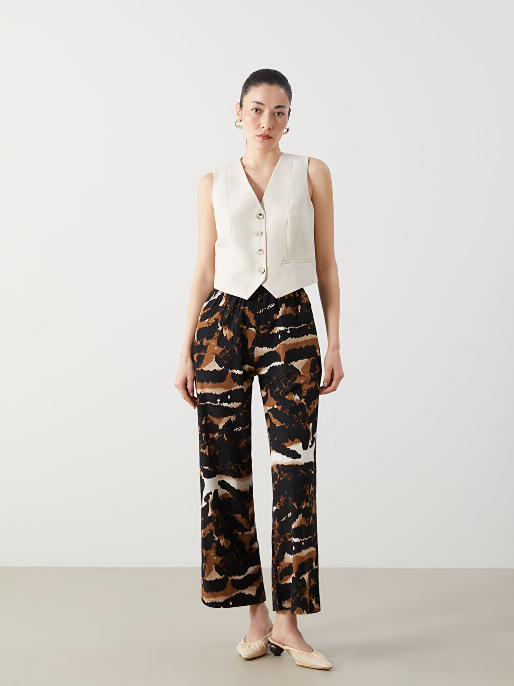 Elasticated Waist Leopard Print Women's Trousers