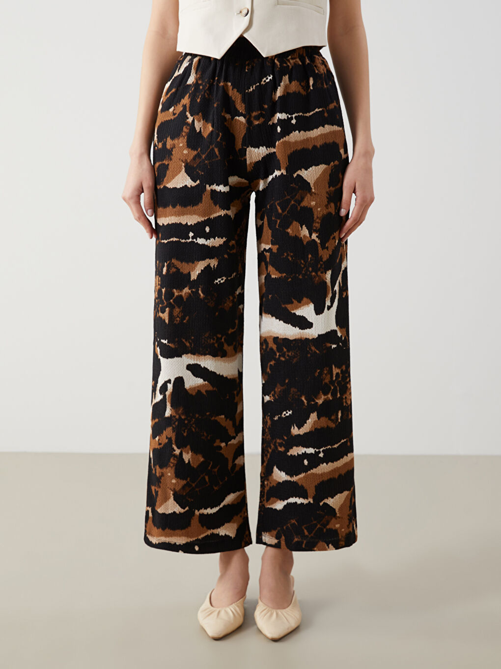 Elasticated Waist Leopard Print Women's Trousers-1