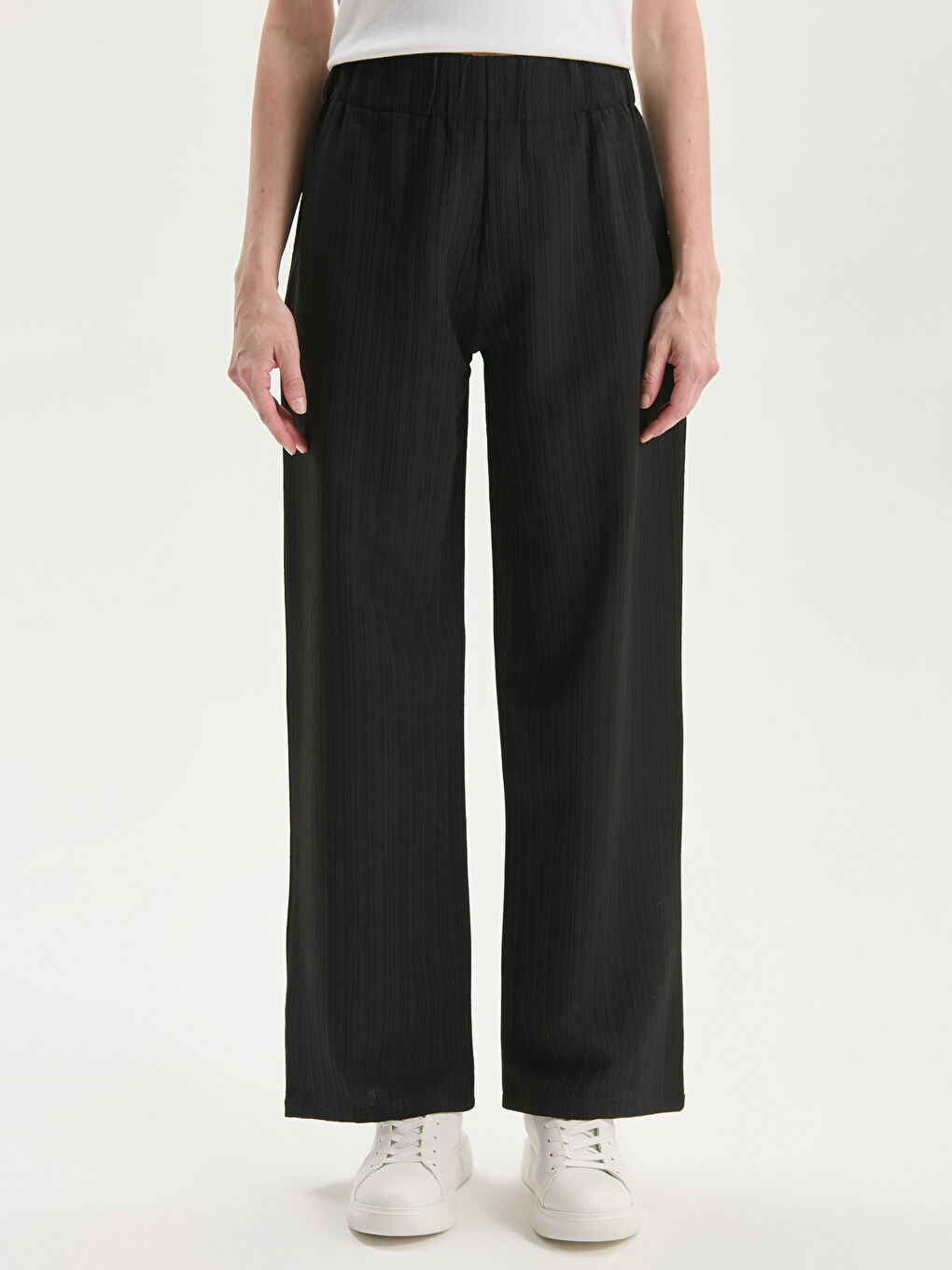 Elasticated Waist Textured Women's Trousers-1