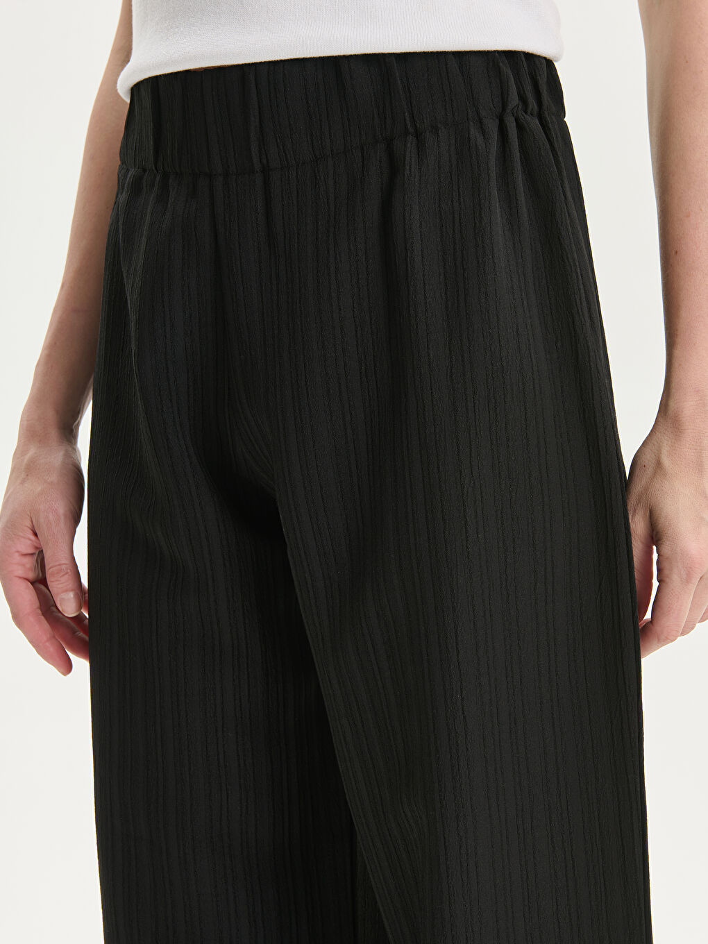 Elasticated Waist Textured Women's Trousers-2