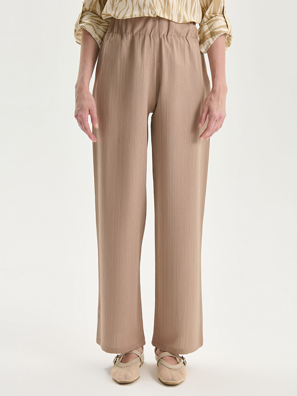 Elasticated Waist Textured Women's Trousers -W4LH82Z8-FPK