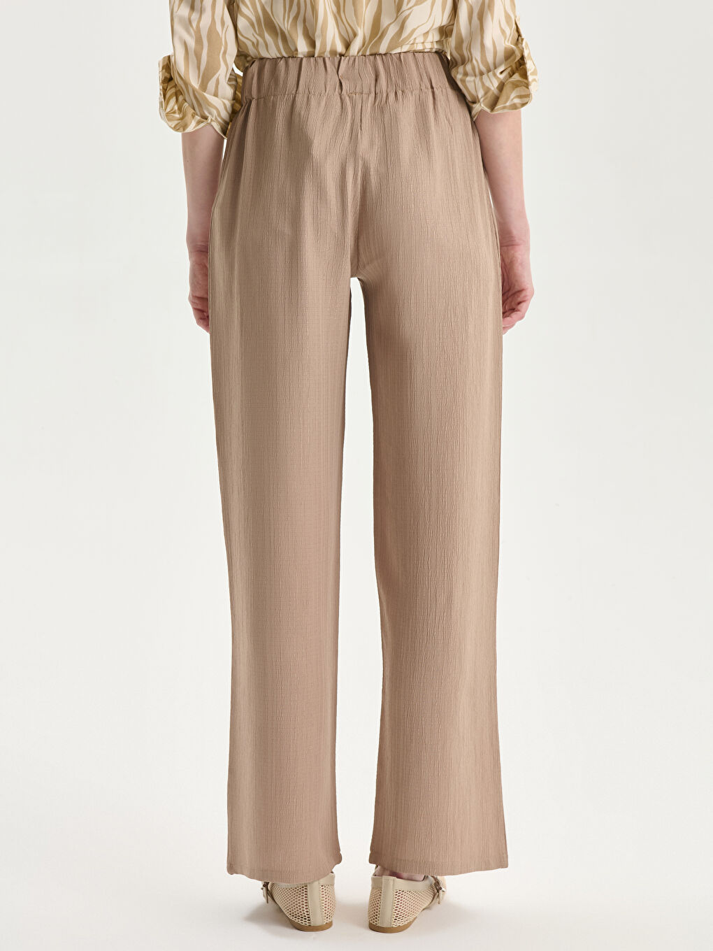 Elasticated Waist Textured Women's Trousers -W4LH82Z8-FPK