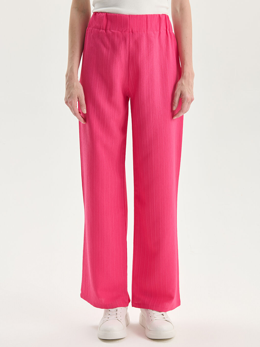 Elasticated Waist Textured Women's Trousers-1